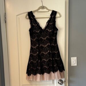 Aqua Black Lace Mini Dress with Nude Underlay